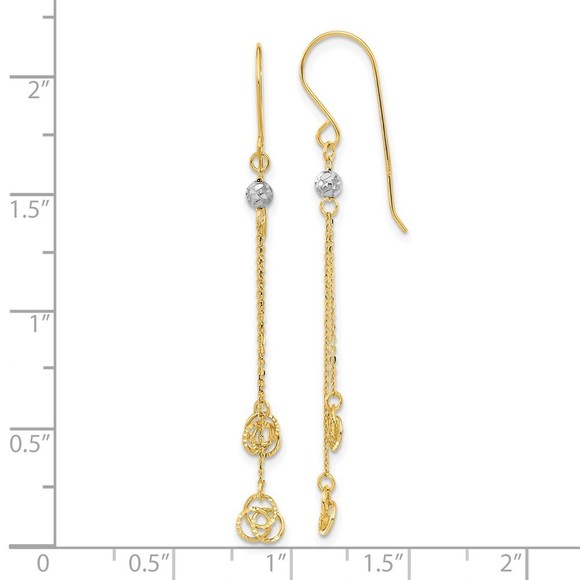 14k Two-tone Gold Polished D/C Love Knot Dangle Shepherd Hook Earrings